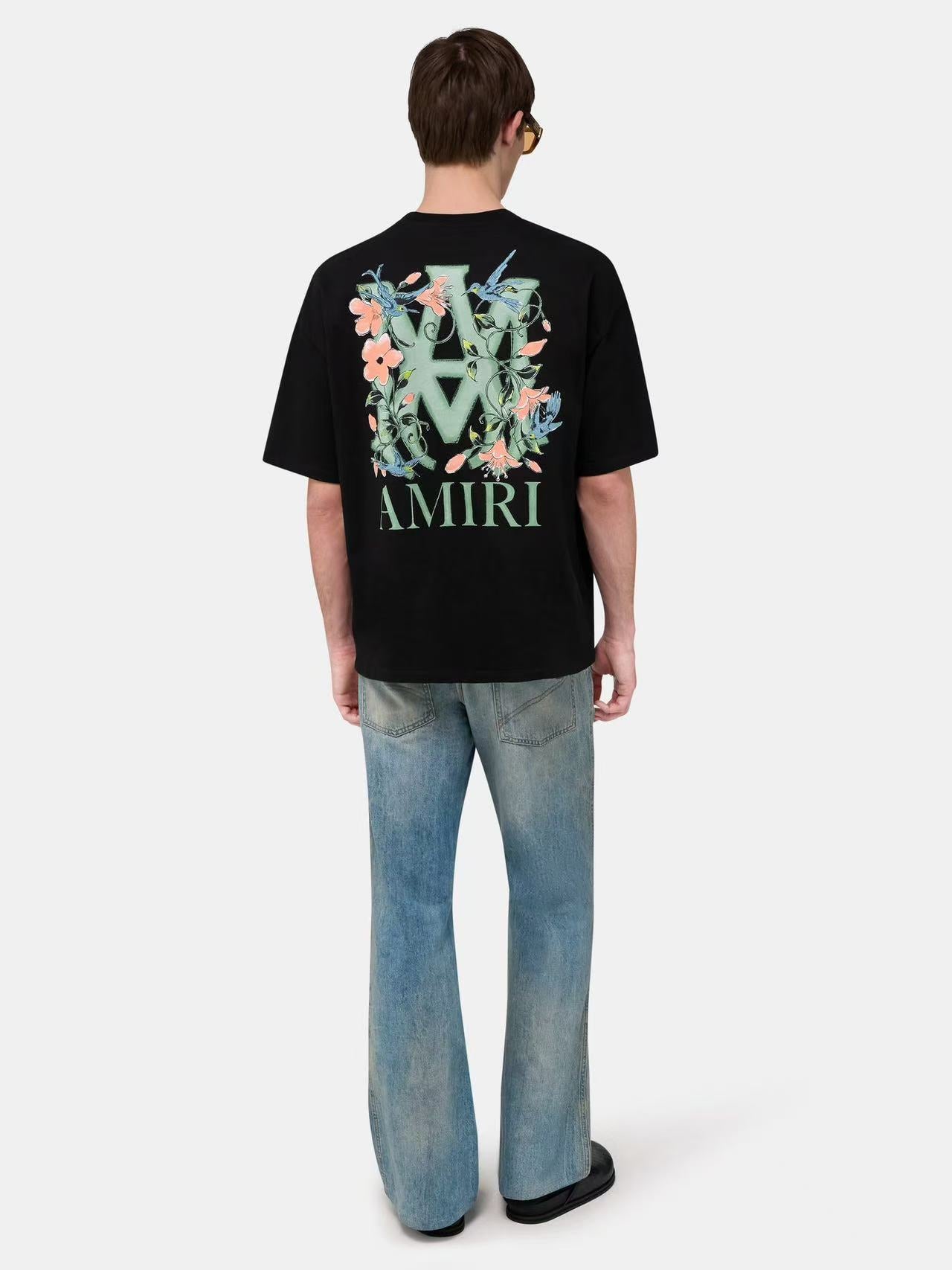 Monogram Floral & Bird Black Tee