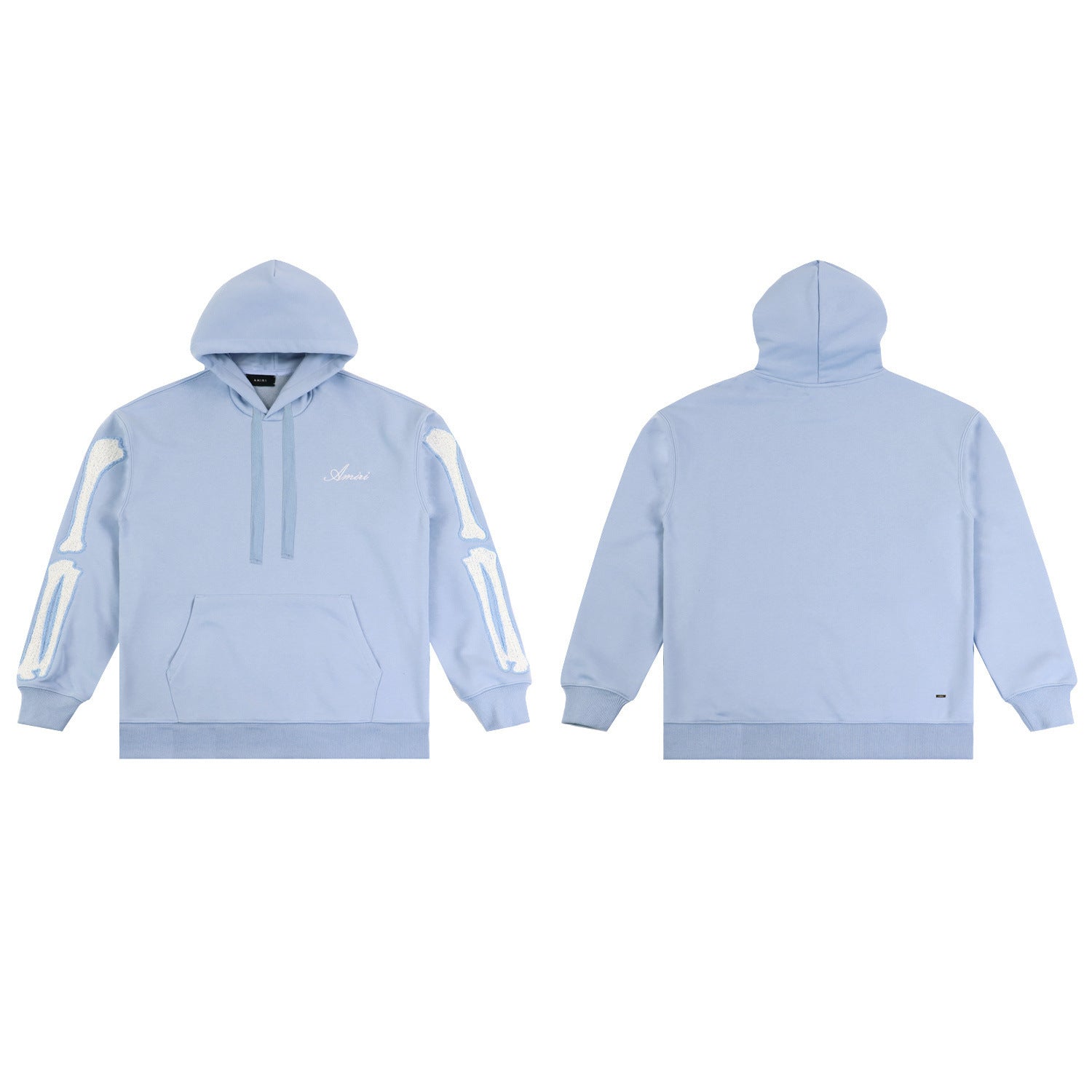 Men's Ice Blue Hoodie with White Chenille Skeleton Bone Patches