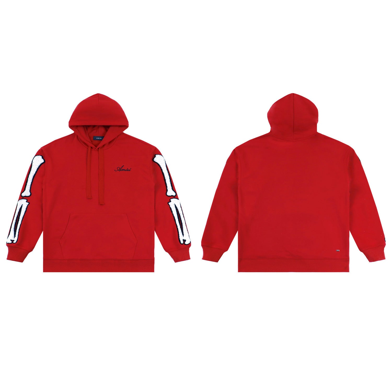 Men's Crimson Red Hoodie with White Chenille Skeleton Bone Patches