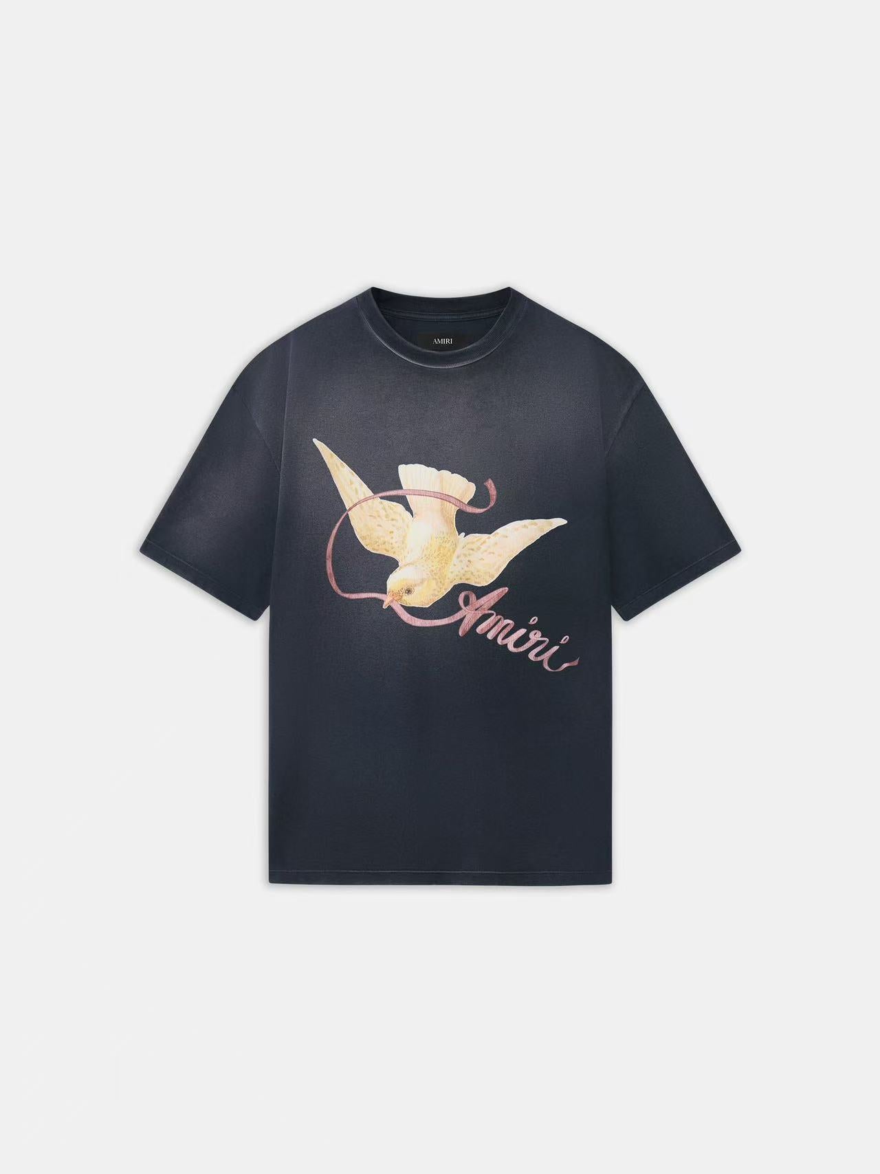 Vintage Faded Charcoal Peace Dove Script Heavyweight Tee