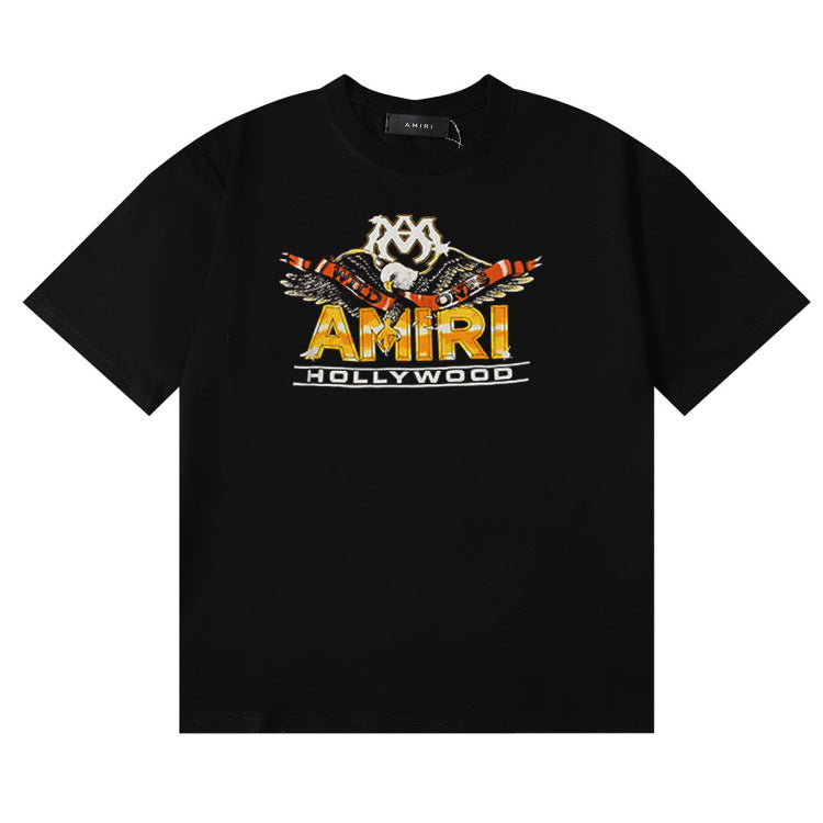 Printed black short-sleeved T-shirt