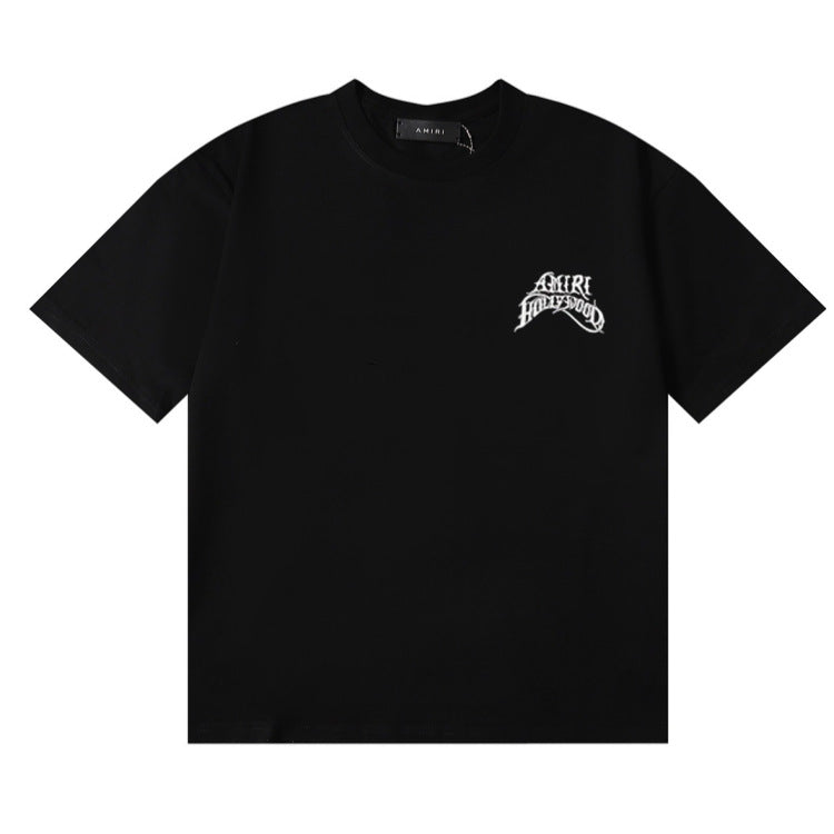 Printed black short-sleeved T-shirt