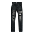Letter-hole black and grey fitted jeans