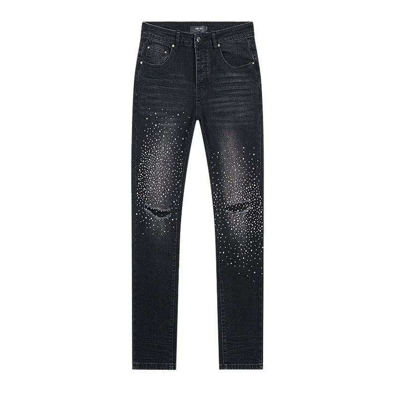 Luxurious high street-style stretch-fitting ripped jeans