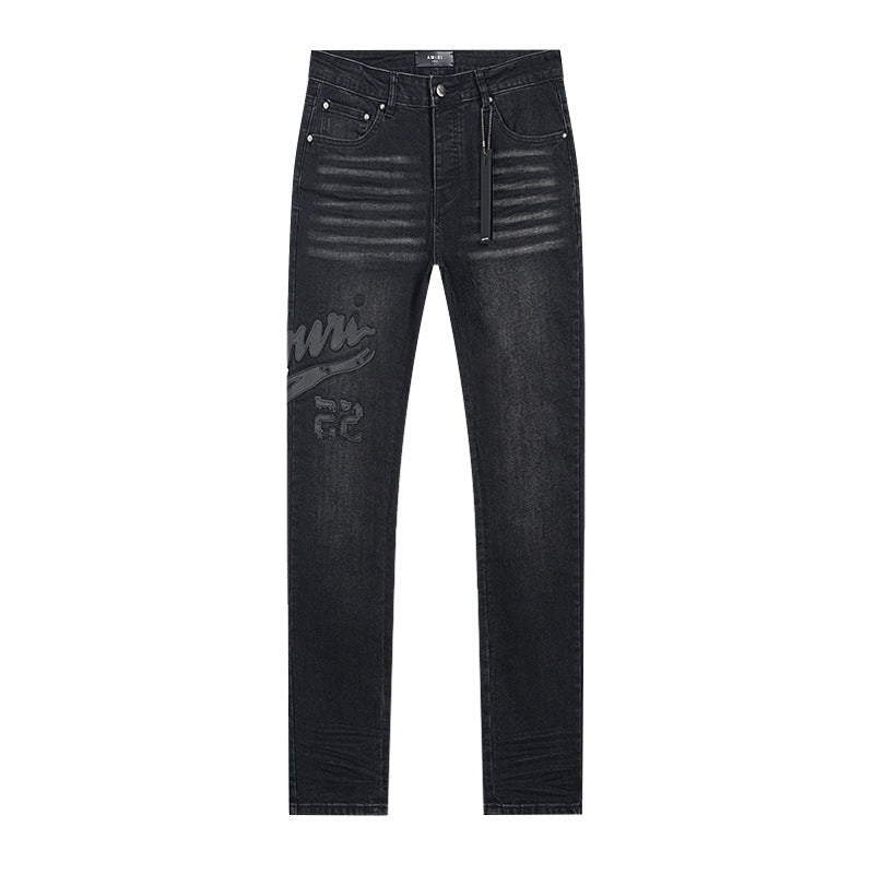 Luxurious high street-style stretch-fitting ripped jeans