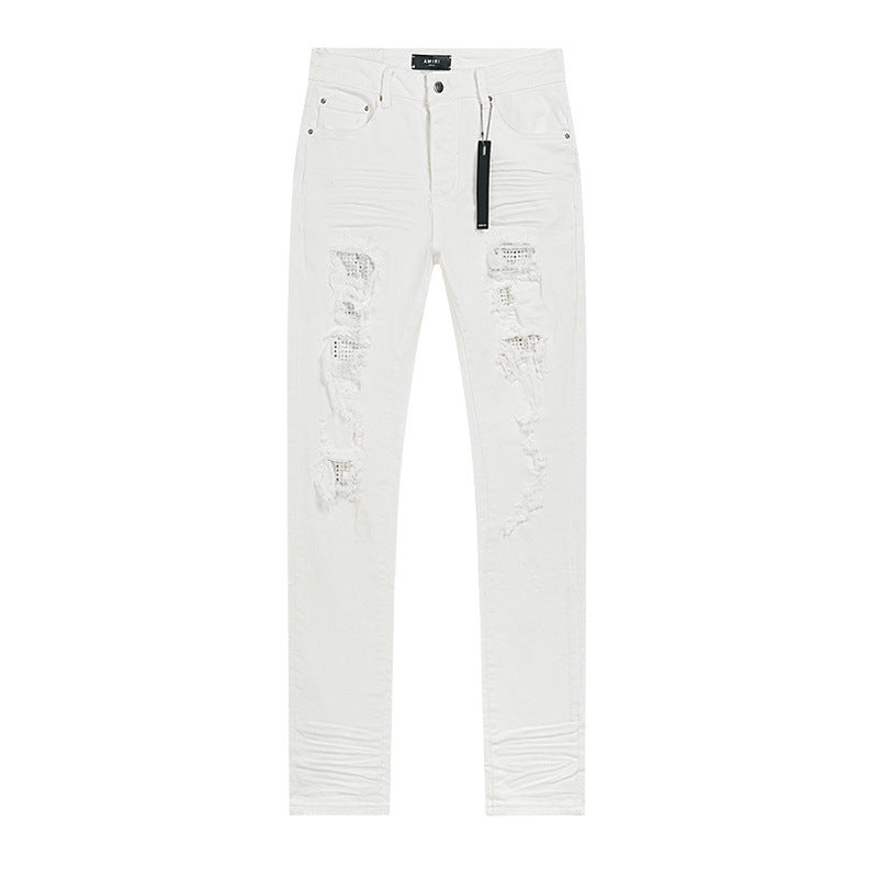 Heavy Shredded Jeans with Crystal Mesh Underlays