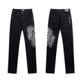 Men's Luxury Charcoal Black Stacked Jeans with Silver Starburst Script Logo