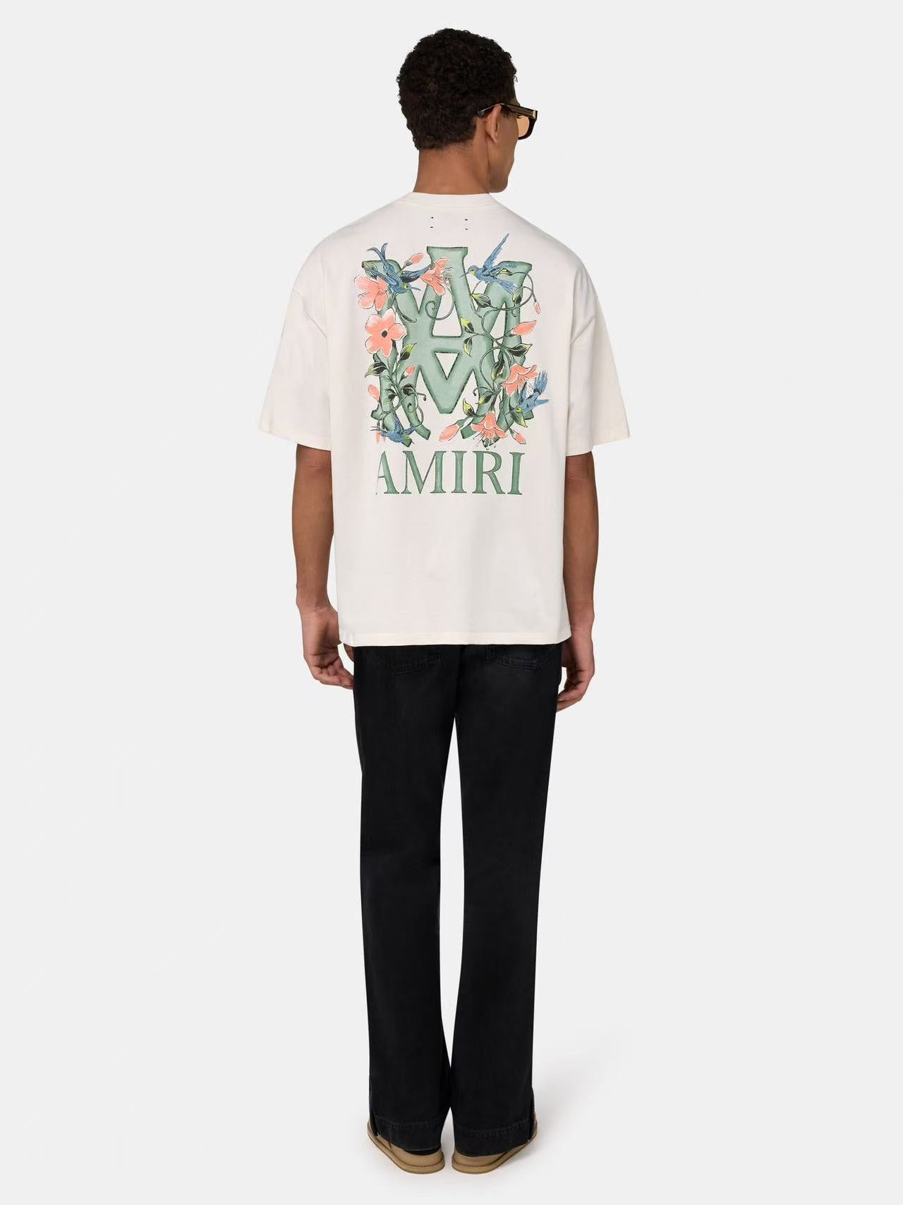 Floral and bird pattern T-shirt