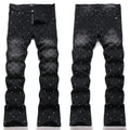 Men's Luxury Geometric Jacquard Denim with Scattered Star Diamond Studs
