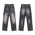 Men's Luxury Faded Black Utility Workwear Denim Pants with Hammer Loop