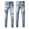 Men's Luxury Distressed Denim with Black Silk Underlays & Varsity Lettering