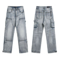 Men's Luxury Light Blue Utility Workwear Denim Pants with Hammer Loop