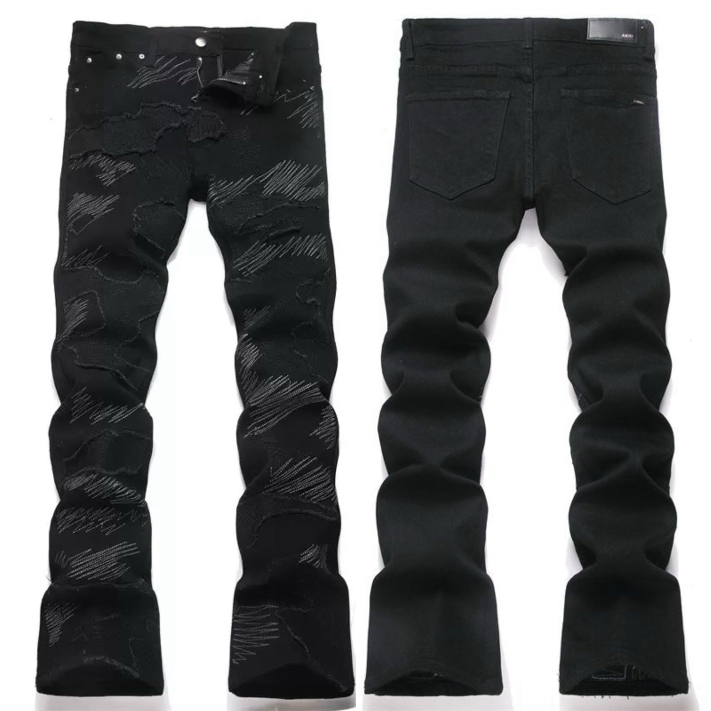 Men's Luxury Heavy Threaded Grunge Denim with Tone-on-Tone Ripped Motifs
