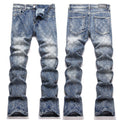 Men's Luxury Geometric Jacquard Denim with Scattered Star Diamond Studs