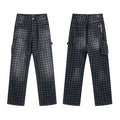 Men's Luxury Indigo Navy Geometric Star Logo Utility Denim - Wide-Leg