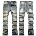 Men's Luxury Mud-Wash Denim with Moto Heavy Metal Rivets & Appliqués
