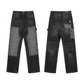 Men's Luxury Faded Black Wide-Leg Utility Denim Pants with Jacquard Patches