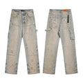 Men's Luxury Light Blue Splattered Paint Utility Denim - Wide-Leg Straight