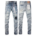 Luxury Distressed Denim with 3D Whiskers & Heavy Frayed Knee Blowout