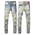 Luxury Distressed Denim with Intense 3D Whiskers & Black/White Splatters