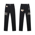 Men's Luxury Solid Black Denim with Exotic Snake-Skin Monogram Applique