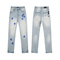 Men's Luxury Light Wash Jeans with Scattered Star Appliques