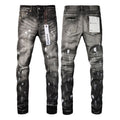 Luxury Distressed Black Denim with Radical 3D Whiskers & Shredded Knee Blowout