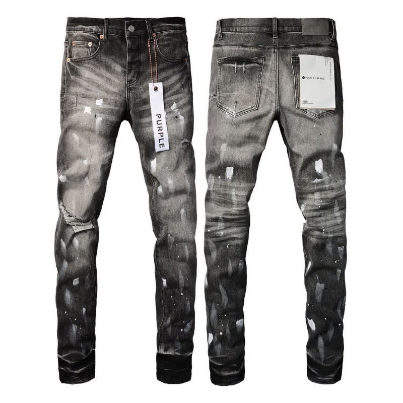 Luxury Distressed Black Denim with Radical 3D Whiskers & Shredded Knee Blowout