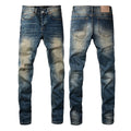 Luxury Distressed Indigo Denim with Intense 3D Whiskers & Subtle Knee Fraying