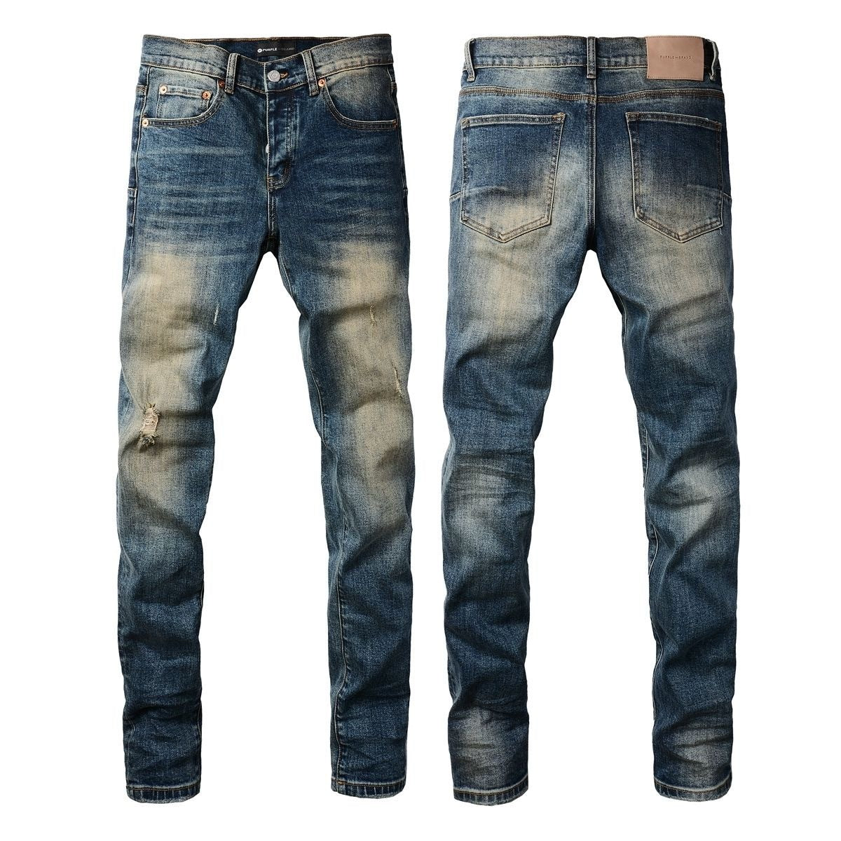 Luxury Distressed Indigo Denim with Intense 3D Whiskers & Subtle Knee Fraying