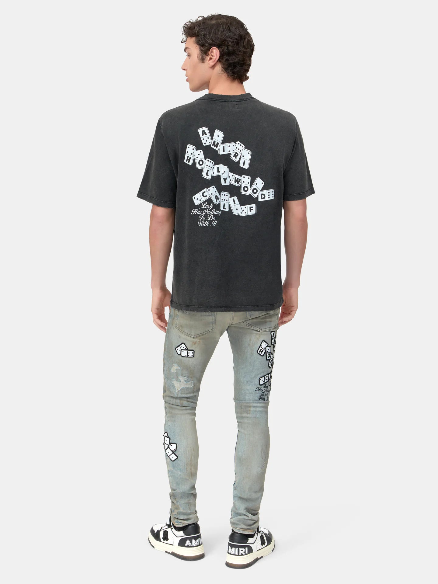 Men's Luxury Charcoal Grey "Luck" Slogan Heavyweight Tee