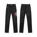 Men's Luxury Charcoal Black Denim with Custom Embroidered Mascot Patches