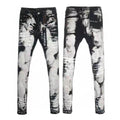 Luxury Black & White Splattered Denim with Dense Horizontal Resin Crinkles