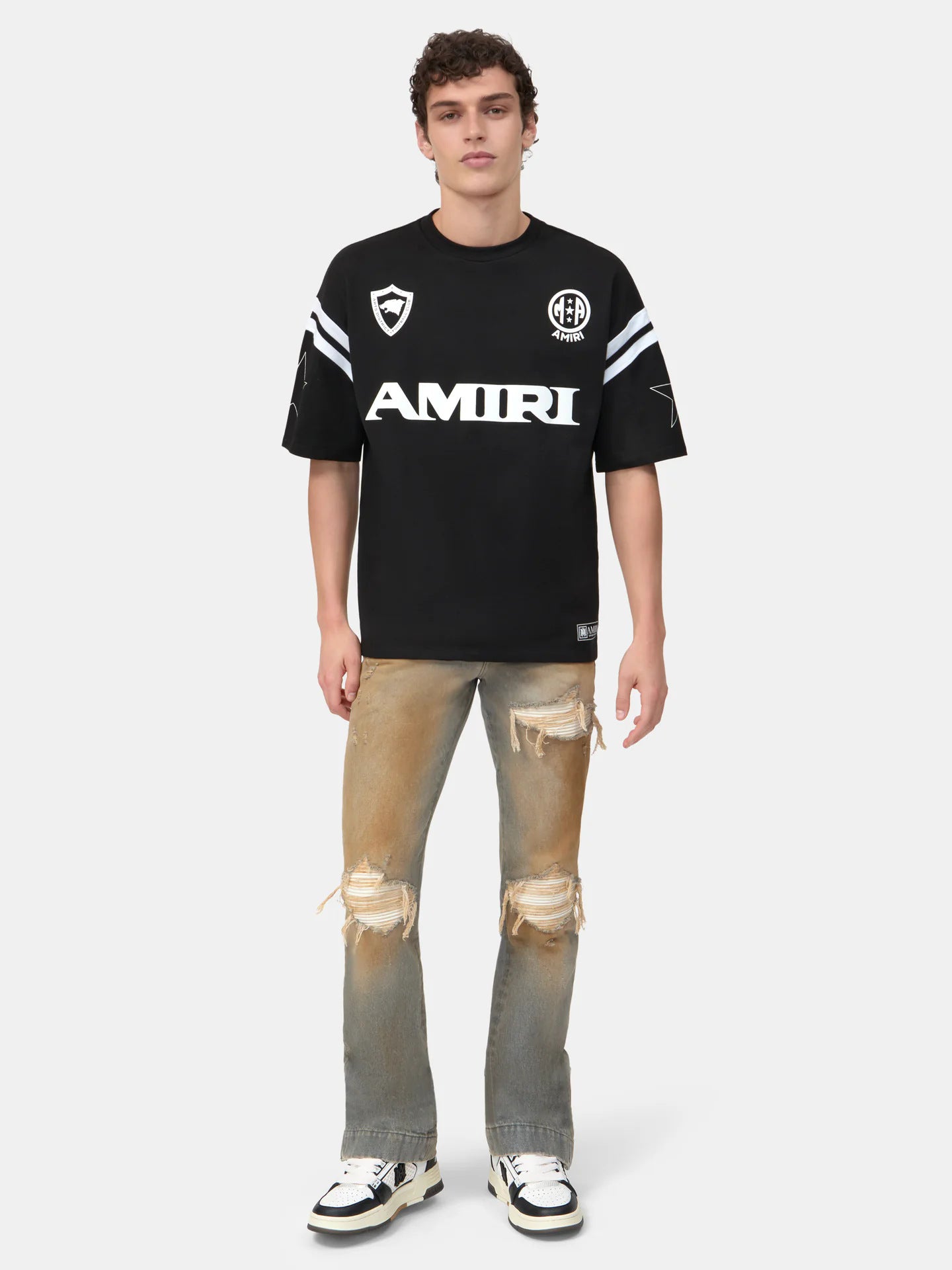 Men's Luxury Blockcore Racing Stripe "AMIRI" Logo Tee