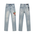 Men's Luxury Bleach Indigo Denim with Custom Embroidered Mascot Patches