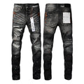 Luxury Charcoal Punk Denim with Multi Shredded Holes & Rust Orange Dye Stains