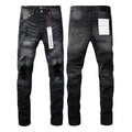 Luxury Charcoal Punk Denim with Radical 3D Whiskers & Tonal Black Patches