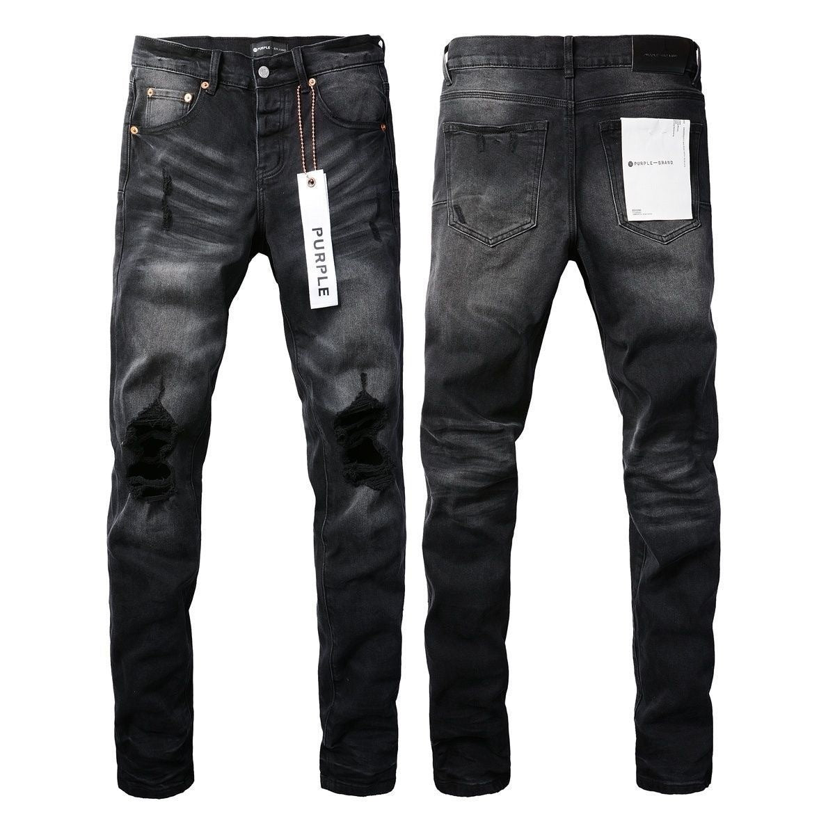 Luxury Charcoal Punk Denim with Radical 3D Whiskers & Tonal Black Patches