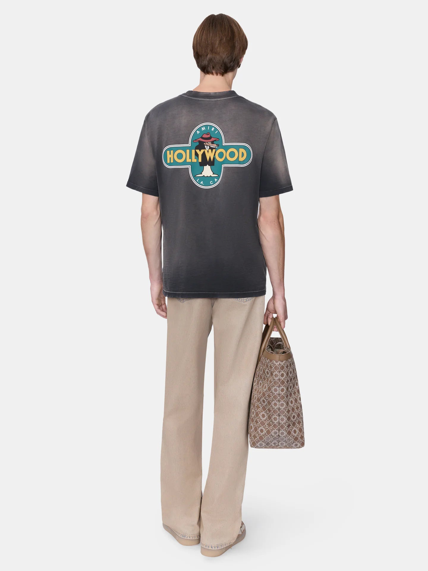 Men's Luxury Sun-Faded Charcoal "HOLLYWOOD L.A." Cartoon Tee
