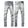 Luxury Abstract Marble Denim with Intense All-Over 3D Resin Crinkles