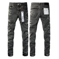 Luxury Non-Distressed Faded Black Denim with 3D Flame Bleach Patterns