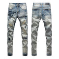 Luxury Underground Rock Faded Denim with Black Graphic Slogan Prints