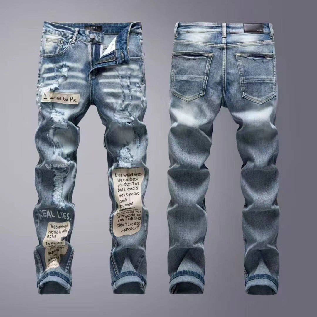 Luxury West-Coast Indigo Wash Jeans with Black Embroidered AMIRI Lettering