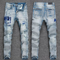 Luxury West-Coast Indigo Wash Denim with Mixed-Media Collage Patches