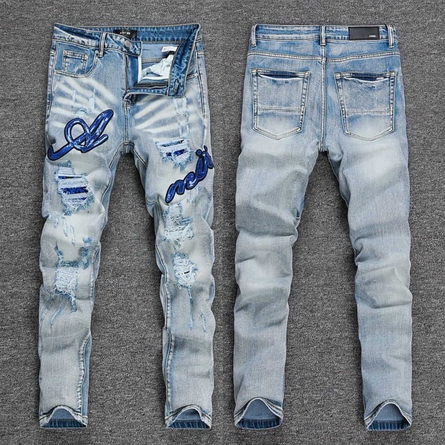 Luxury West-Coast Indigo Denim with Gold Velvet Stitch MIRI Lettering