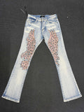 Luxury Rockstar Distressed Denim with 3D Satin-Stitched Cobalt Cobra Patches